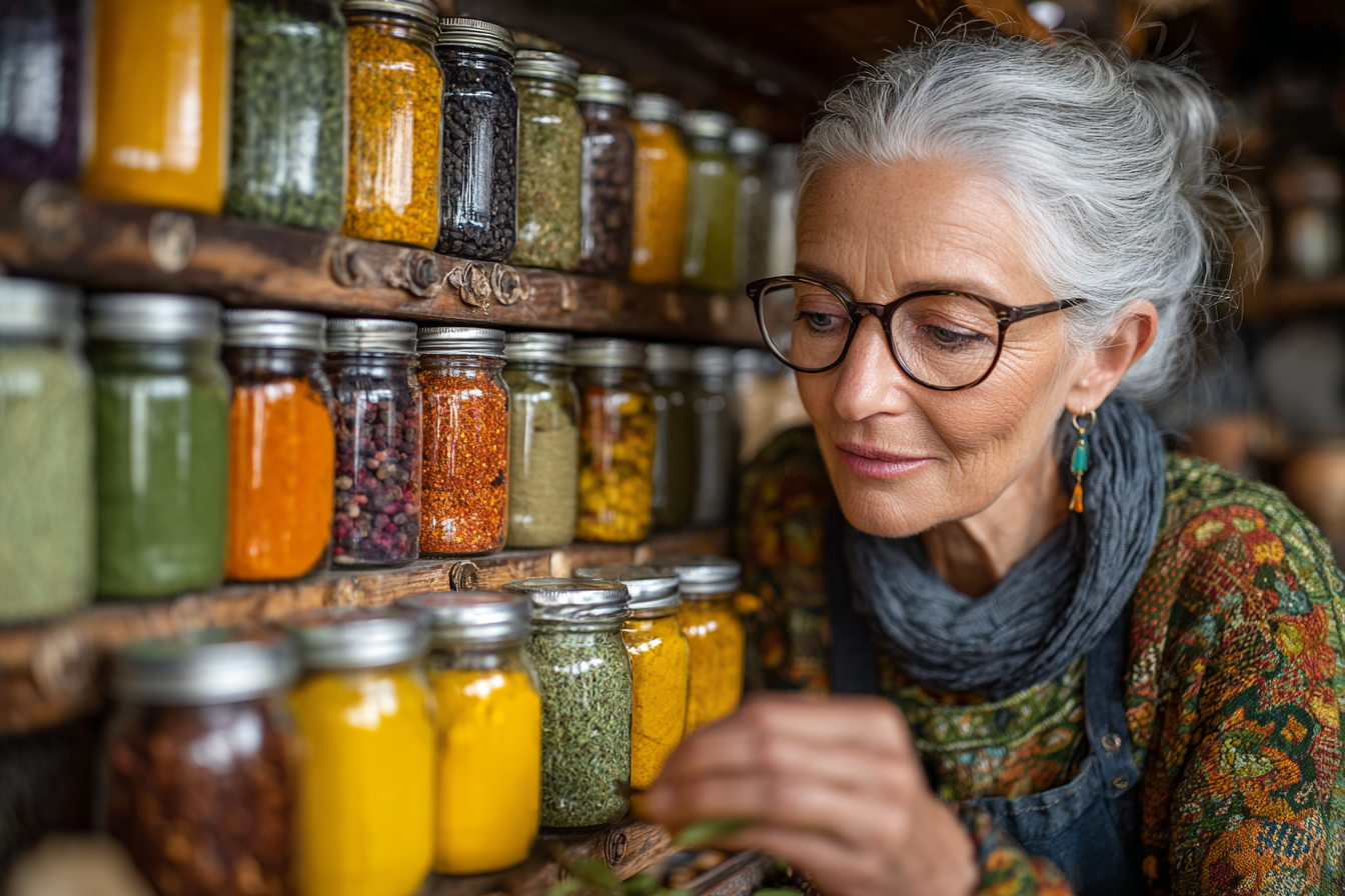 Femeie în vârstă bucurându-se de o salată colorată și sănătoasă